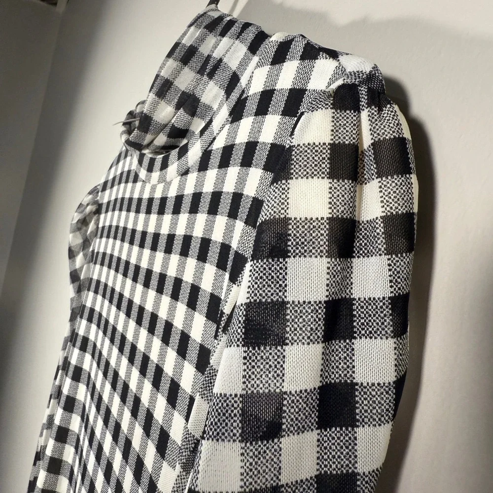 Free People Gather Turtleneck Top Small Black White‎ Gingham Check